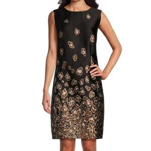 Caroline Rose Dress Black Brown Abstract Animal Print Sleeveless Sheath XL NWT